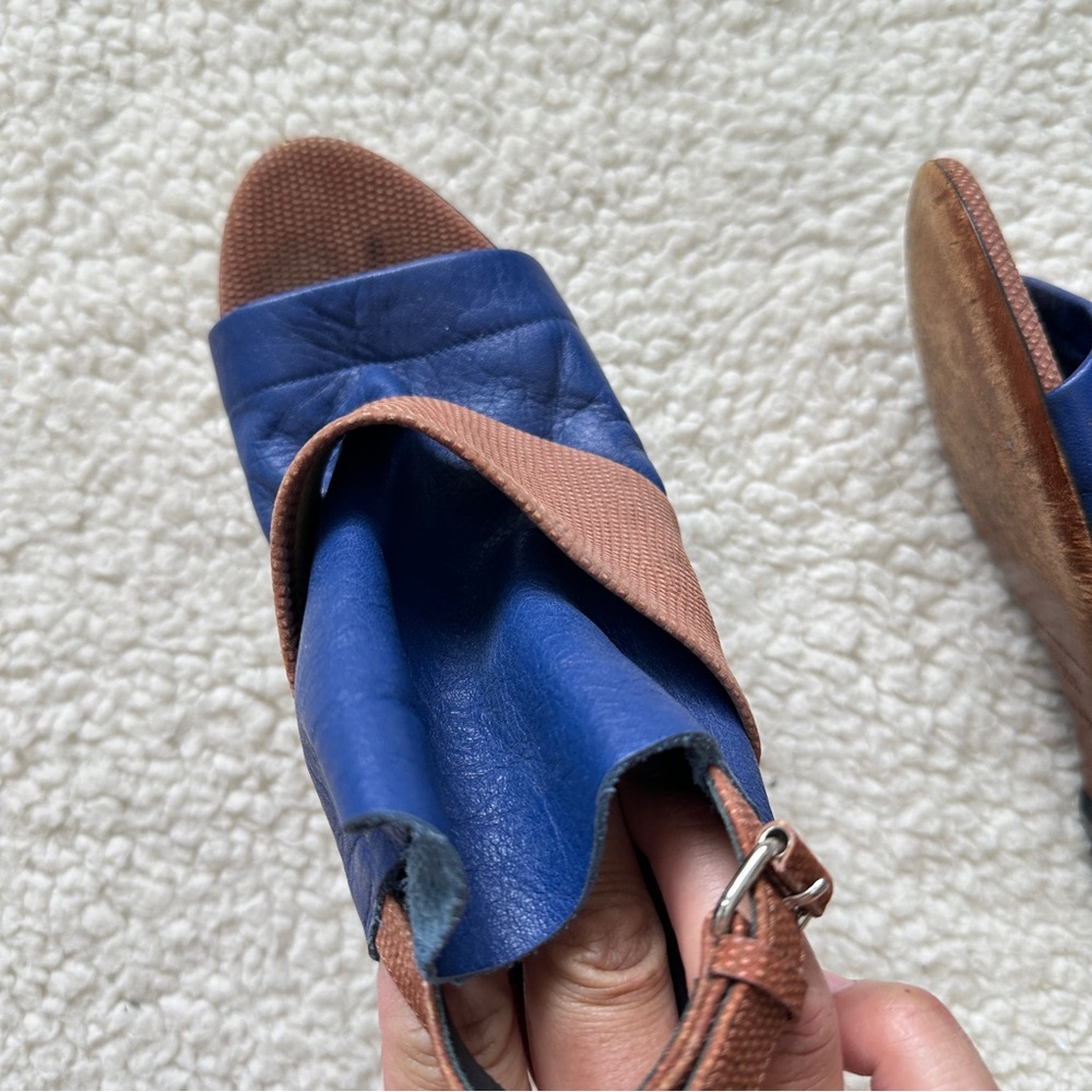 Balenciaga Blue/Brown Leather Open Toe Glove Slingback Sandals Size 35.5 - Picture 7 of 9